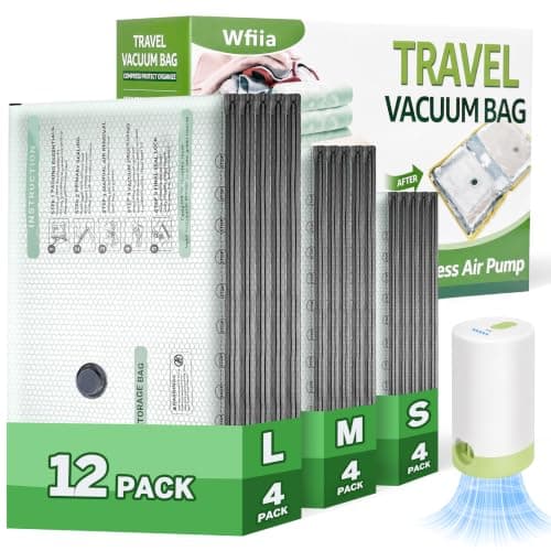 Suitcase Space Maximized: 12 Vacuum Storage Travel Bags w/ Pump Under $14 on Amazon