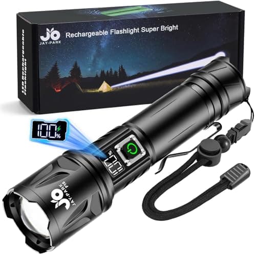 JAY-PARK High Lumen Flashlight 100000 Lumen Rechargeable 5000mAh Battery