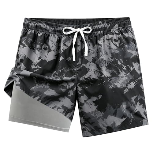 HomDesk Men's 2 in 1 Athletic Shorts Quick Dry Workout Shorts with Pocket for Running, Basketball Gym and Casual Wear