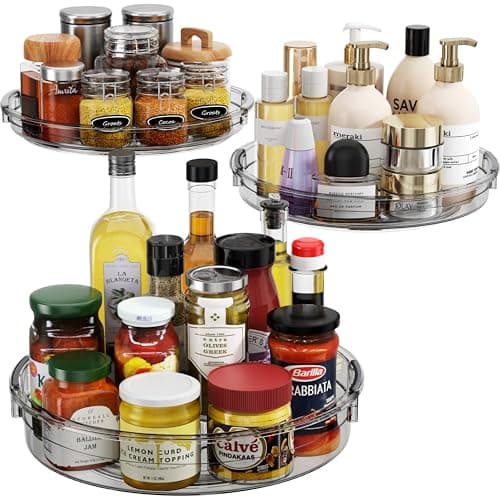 LAMU 3 Pack Lazy Susan Organizer Turntable for Cabinet, Condiment Organizer for Kitchen Pantry Organizers and Storage, Table Top, Fridge, Countertop, Spice Organization, 12'' 10.6'' 9.25'', Grey