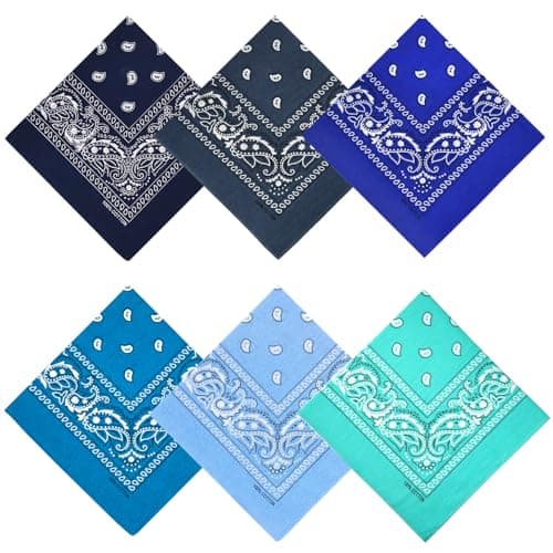 APIGANIZ 100% Cotton Bandanas, 21 x 21 inches, Set of 6 (Basic - Blue Collection)