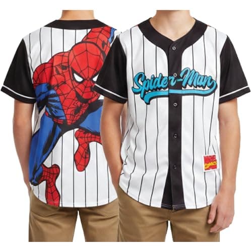 Marvel Spider-Man Boys Baseball Jersey Novelty Fashion Sports Spidey Shirt, Size 5-6, Spider-Man Irish Cream/Jet Black