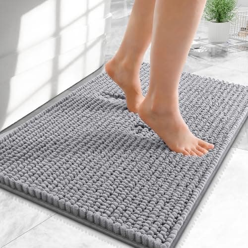 OLANLY Thick Small Bathroom Rugs 24x16, Extra Soft Absorbent Chenille Bath Rugs, Rubber Backing, Machine Wash Dry, Bath Mats for Bathroom Floor, Tub and Shower, Home Decor Accessories, Grey