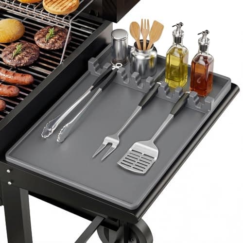 OrderBuddies Silicone Grill Mats Compatible with Blackstone, Spatula Tools Mat with Drip Pad, Griddle Mats BBQ Grill Accessories, Side Shelf Pad for Kitchen Counter Outdoor Grill, Easy-to-Clean, Grey