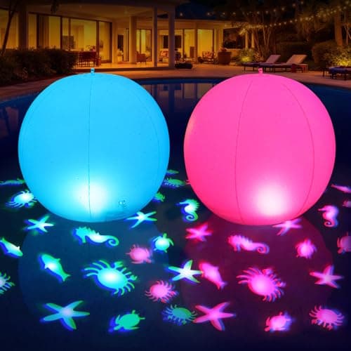 Cootway Floating Pool Lights w/Sea-Llife Patterns, 15" Upper & Lower Dynamic Color Changing Solar Pool Lights that Float, Inflatable Waterproof Light Up Pools Balls for Backyard Pond Party Decor(2)