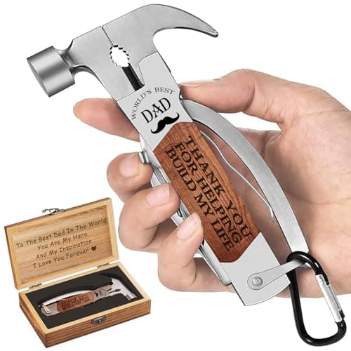 VEITORLD Gifts for Dad from Daughter Son Kids, Fathers Day, Unique Birthday Gift Ideas for Men Papa, All in One Tools Hammer Multitool with Engraved Wooden Box, Cool Gadgets(Dad Build My Life)