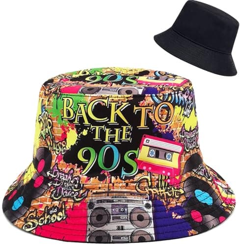 XYIYI Reversible Retro 90s Print / Black Bucket Hat $7.45