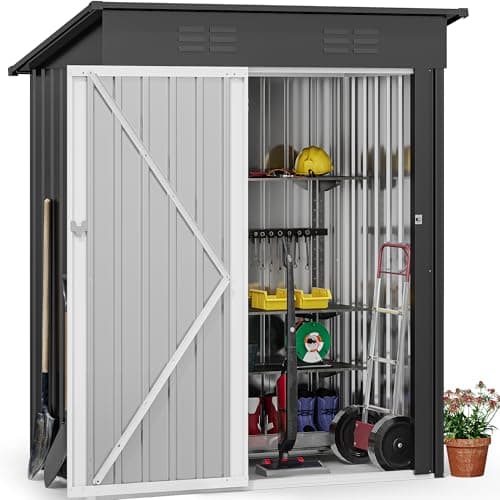 DWVO Metal Outdoor Storage She...bage Can, Lawnmower, Dark Gray