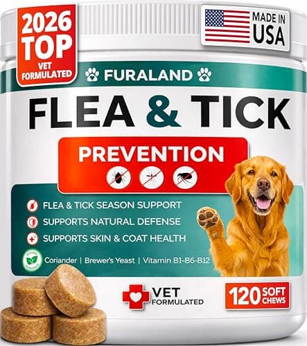 Flea and Tick Prevention for Dogs Chewables - Natural Dog Flea and Tick Treatment - Oral Control Pills - Vet Recommended Supplement - Skin & Coat Support Soft Chews - All Breeds & Sizes Made in USA