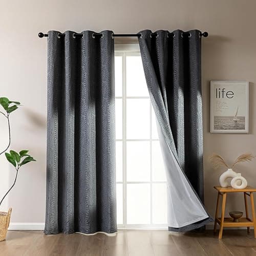 SLEEP ZONE Blackout Curtains for Bedroom and Living Room, Curtains & Drapes with Thermal Insulation for Room Darkening, Jacquard 140 GSM Window Curtain Panels, Dark Gray, 42" × 72"