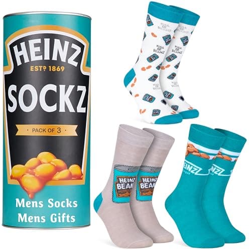 Heinz Socks for Men Teens, Pack of 3 Ketchup Baked Beans Crew Socks in Can - $4.19