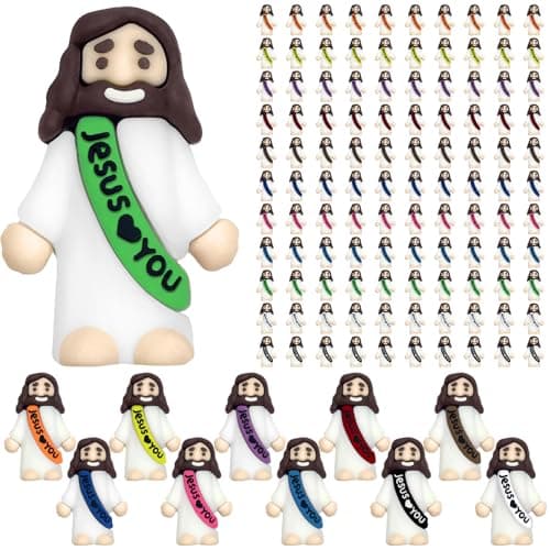 110 PCS Little Jesus Figures Bulk, Mini Jesus Loves You Rubber Pocket Figurines for Hide & Seek, Christmas Jesus Easter Egg Fillers Sunday School Baptism Gifts Religious Party Favors (11 Colors)