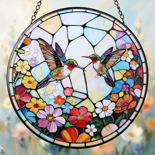 FancyPlus Stained Glass Suncatcher, Two Hummingbirds Sun Catchers 7.8 in Stained Glass Window Hanging Decor, Ideal Gifts for Art Lovers, Birds Lovers, Mother's Day, Wife, Friends, Family