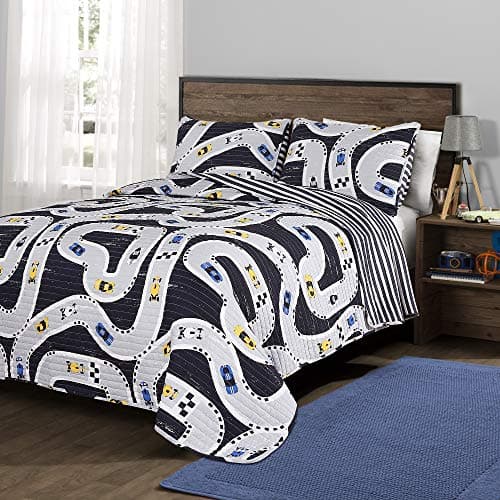 Lush Decor Car Tracks Quilt - ...Kids Bedding Set - Twin - Navy