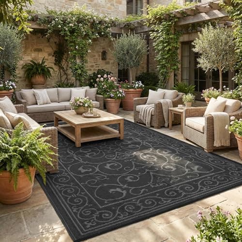 GAOMON Outdoor Patio Rug 8x10 ...each, GardenVintage-Black&Grey