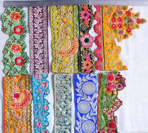 10-Piece Heavy Embroidered Lace Border Set 12-Inch (1 Foot) Multicolor Designer Trim for Sarees, Blouses, Lehengas, Crafts & DIY Sewing Zari (Design 5)