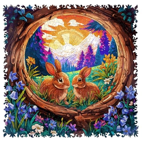 Ixfyloop Wooden Puzzles for Adults, Wooden Jigsaw Puzzles for Adults, Bunny Puzzle Wood Puzzles for Adults Wooden, Rabbit Puzzle Interlocking Family Game Birthday Gift 200 Pieces 11.3 X11.1 Inch