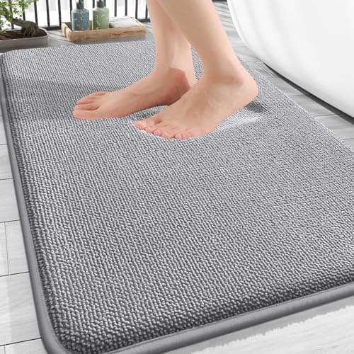 OLANLY Thick Memory Foam Bath Mat Rug 30x20, Extra Soft Absorbent Bathroom Rugs, Quick Dry Bath Mats, Non-Slip, Machine Washable Carpet for Bathroom, Tub and Shower, Home Decor Accessories, Grey