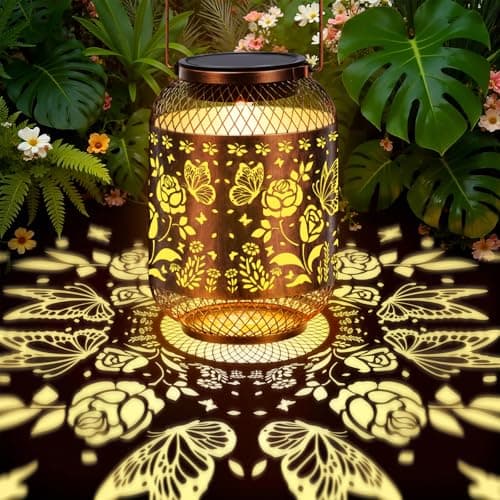 Vaukki Solar Lantern Outdoor Waterproof, Butterfly Garden Decor Birthday Gifts for Women Friendship Mom Grandma Sister, Metal Hanging Solar Lights for Outside, Patio, Yard, Backyard, Porch, Pathway