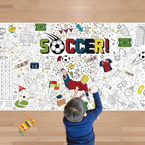OHOME Soccer Giant Coloring Poster/Tablecloth - Soccer Themed Party Decorations - 30 x 72 Inches Jumbo Coloring Banner Kids Gifts Crafts Activities Decor Party Favors Supplies