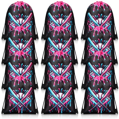 Sunnymove 12 Pcs Ice Cream Drip Baseball Drawstring Bags Black Ice Cream Party Supplies Baseball Drip Gifts Bags Candy Treat Sackpack Goodie Favors for Sport Teams Birthday Theme Party Decorations