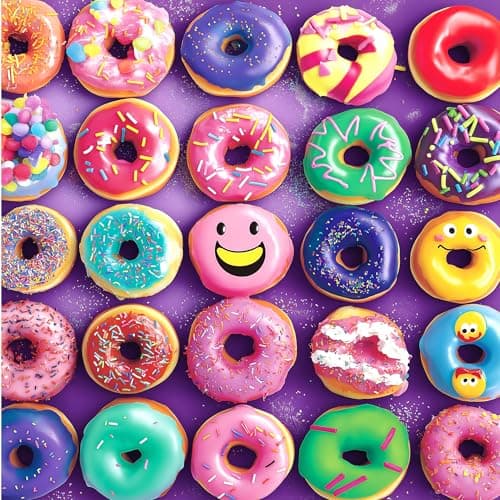 500 Piece Puzzles for Adults Clearance, Colorful Donuts Jigsaw Puzzle for Adults, 20 x 20 Inches Funny Dessert Puzzles for Relaxing EntertainmentT& Wall Decor