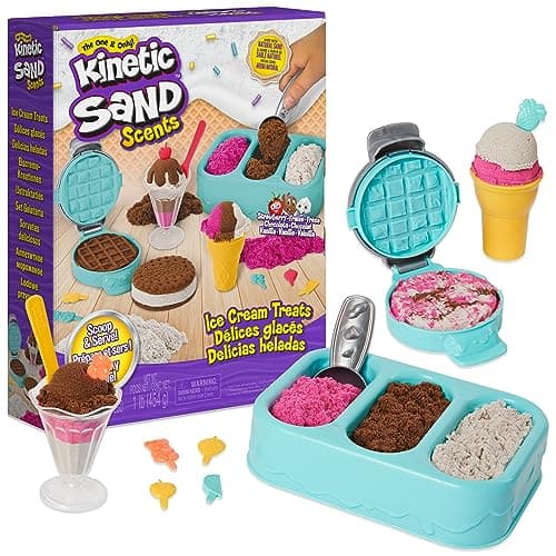 Kinetic Sand Scents, Ice Cream Treats Playset with 3 Colors Scented Play Sand & 6 Tools, Sensory Toys for Kids Ages 3 and up