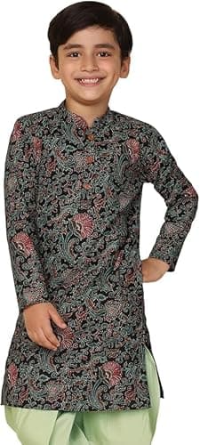 KISAH Kids' Kurta Set - Printed Cotton Blend - Traditional Indian Ethnic Wear for Men - Ideal for Weddings and Festivals
