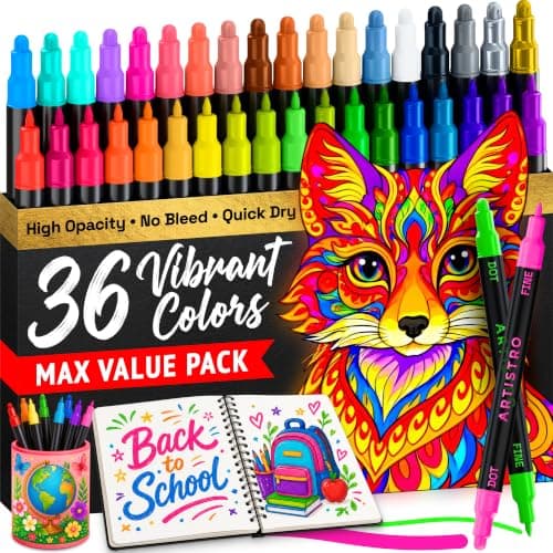 ARTISTRO Precision Dual-Tip Acrylic Paint Marker Pens - Set of 36