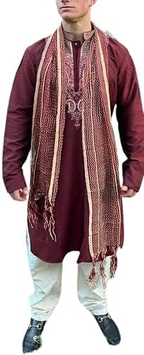 Apparelsonline Men Shawl Stole Dupatta Scarf Match Kurta Sherwani (Burgundy_Gold)