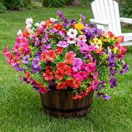 Vemander Artificial Flowers for Outdoor Fake Plants for Spring Decoration,Faux Eucalyptus Flowers for Planter UV Resistant Lifelike for Home Porch Garden (6 Color)