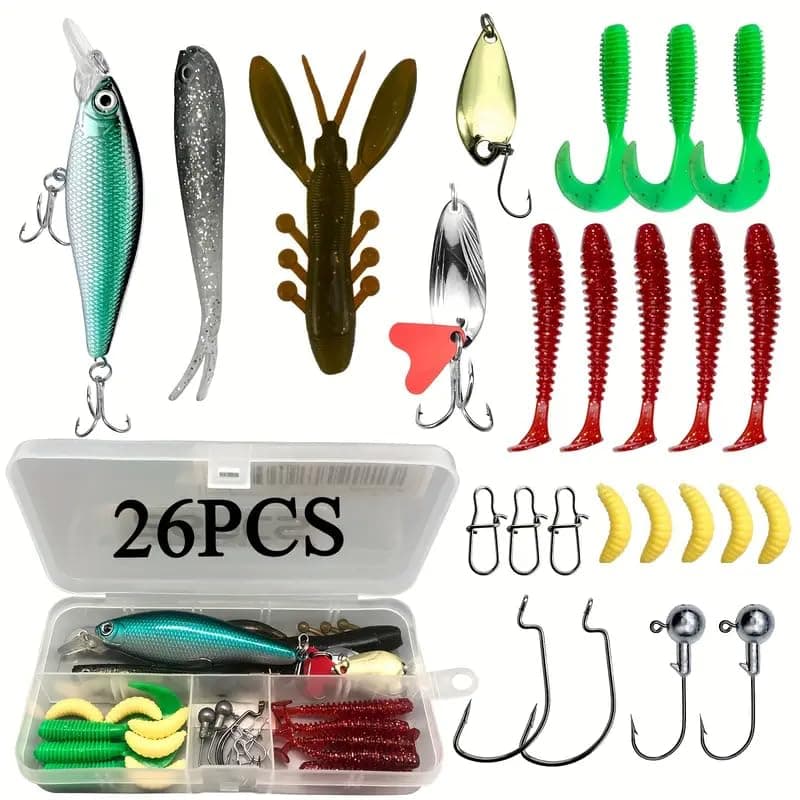 26-Piece Freshwater Fishing Lures Kit for $1 + free shipping w/ $25