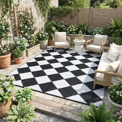 Garvee Outdoor Plastic Straw R...ny Deck Picnic Checkered White
