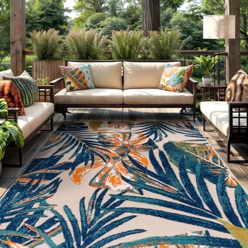 Rugshop Tropical Floral Leaves... High Traffic Areas, 6'6" x 9'