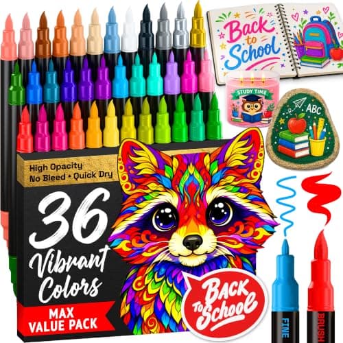ARTISTRO 36 Dual-Tip Acrylic Paint Marker Pens for Drawing