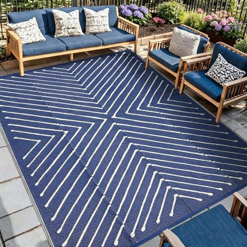 Garvee Outdoor Rug 5x8 Waterpr...per, Balcony, Beach，Navy/White