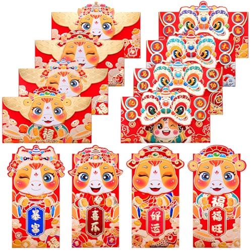 AIERSA Chinese Red Envelope for Money Gift, 2026 Year of the Horse Hongbao 12PCS with Gold Glitter, Lunar New Year & Chinese New Year Lucky Money Ampao Envelopes
