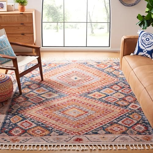 SAFAVIEH Farmhouse Collection ... Moroccan Boho Tassel Area Rug