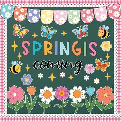 61 Pcs Spring Bulletin Board Decorations - Spring is Coming Cutouts Flower Butterfly Bird Bee Bulletin Board Border for School Classroom Home Décor