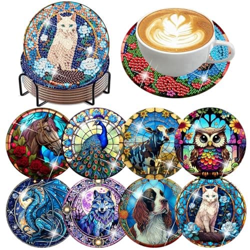 8-Pack ijbnhd 4" Non-Slip Diamond Painting Coasters w/ Holder $5.99 + Free Shipping w/ Prime or on $35+