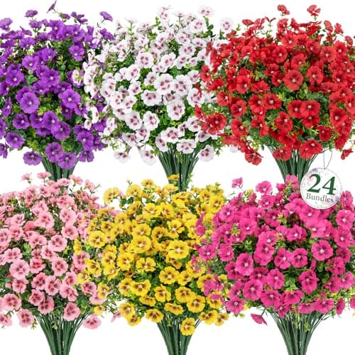 Ouddy Decor 24 Bundles Artificial Silk Flowers for Outdoors, Mixed