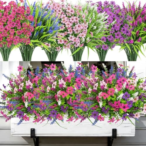 Roberly 24 Bundles Artificial Flowers for Outdoors, Fake Plastic Plants