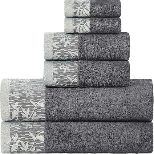 Superior 6 Piece Cotton Towel ...ths, Wisteria Collection, Grey