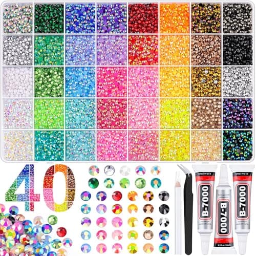 BELLEBOOST 45000Pcs 40 Colors Jelly Rhinestones Bedazzling kit, 3mm Multicolor Resin Flatback Gems for Diamond Art, Bedazzler Kit with 3Pcs 10ml B7000 Jewelry Glue for Crafting Book Shoes Nail Art