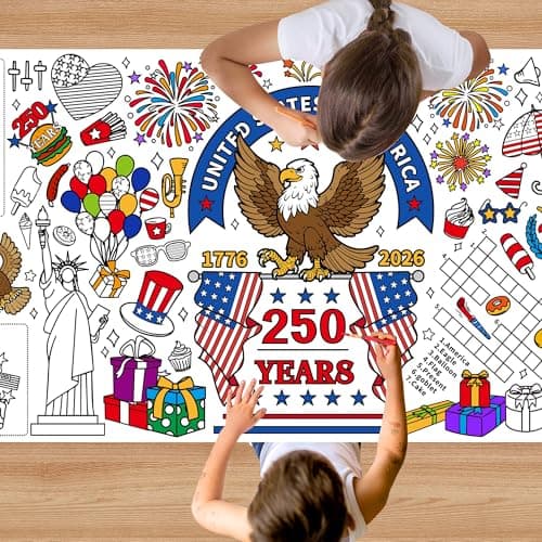 EUVBOKW Giant Patriotic Coloring Tablecloth for Independence Day July 4th, 250th Anniversary 1776-2026, 30x72 Inches Patriotic Paper Poster for Party Decorations and Holiday Gatherings