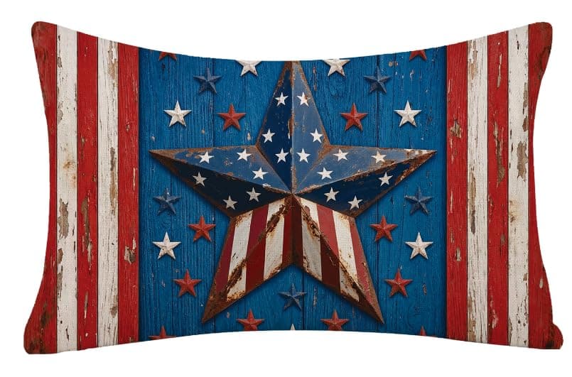GAGEC 4th of July Pillow Covers 12x20 Inch Vintage Patriotic Independence Day Decor Red White and Blue Decorations Knitting Pillowcase for Home Sofa Living Room Bedroom Farmhouse Cushion Case