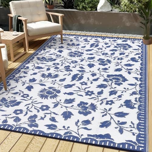Garvee 5x8 Outdoor Rug Waterpr...o, Backyard, Beach, Navy＆White