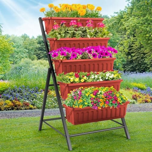 Homdox 5-Tier Elevated Garden ...erbs Flowers Indoor(Brick Red)