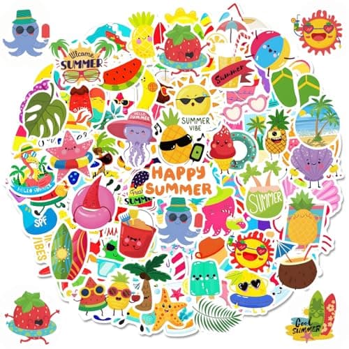 300Pcs Summer Stickers for Kids, Waterproof Hawaiian Beach Stickers for Water Bottles Laptop Skateboard Phone, Vinyl Tropical Stickers for Summer Party Favors Supplies Decoration(No Duplicates)