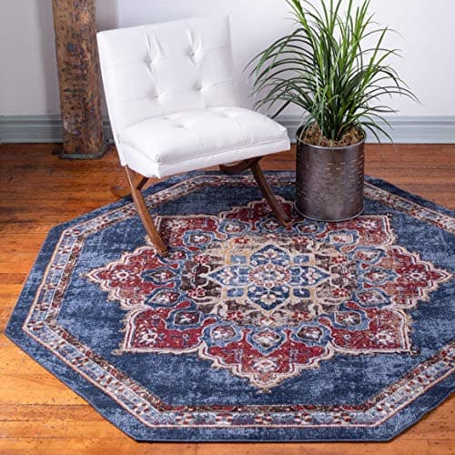 Unique Loom Utopia Collection ...0 Octagon, Navy Blue/Burgundy)